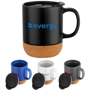 12oz. Cork Bottom Ceramic Mug with Plastic Lid