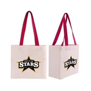 Colored Handle Cotton Tote Bag With Gusset