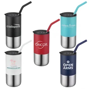Emery 18 oz. Double Walled Stainless Steel Tumbler w/Straw | https://www.bestnamebadges.com