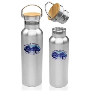 20 oz. Wood Top Stainless Steel Water Bottle | https://www.bestnamebadges.com