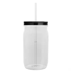 Garyline® Tritan® Mason Jar with Lid and Straw - 27 oz. | https://www.bestnamebadges.com