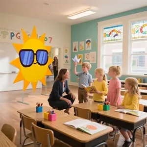 Sun Shaped Backdrop | https://www.bestnamebadges.com