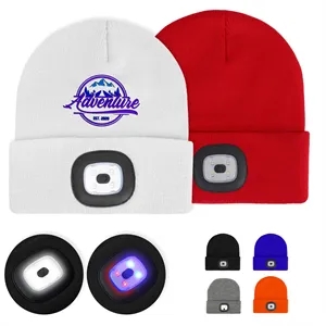Cuffed Knit Beanie With Led Light