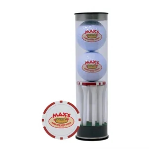 2 Golf Ball & Golf Tee with Poker Chip Golf Ball Marker Tube