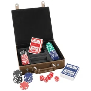 Rustic/Gold Leatherette 100 Chip Poker Set