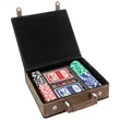 Rustic/Gold Leatherette 100 Chip Poker Set | https://www.bestnamebadges.com