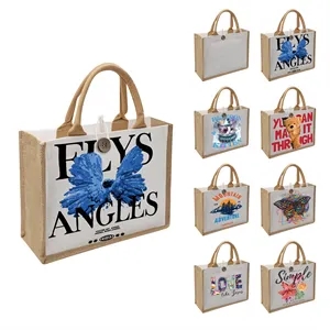Burlap&Canvas Shopping Tote Bag Full Color Printed