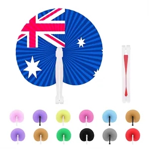 Round Foldable Handheld Paper Fan W/ Plastic Handle