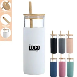 17oz Glass Tumbler with Bamboo Lid & Straw | https://www.bestnamebadges.com
