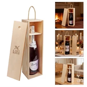 Wooden Wine Gift Box For 1 Bottle W/Handle