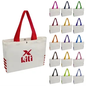 12Oz Cotton Canvas Shopping Tote Bag W/ Magnetic Snap