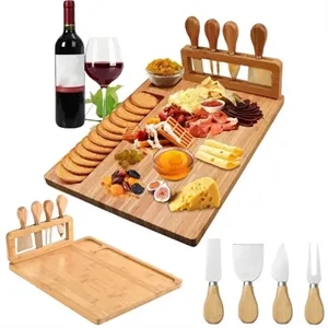 Stylish Bamboo Cheese Board with Knives
