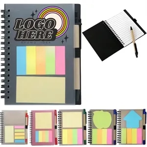 Vibrant Spiral Notebook Set With Sticky Notes & Pen