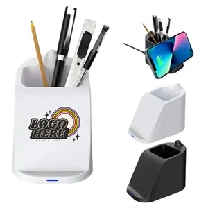 Sleek Leather Wireless Charger & Pen Organizer