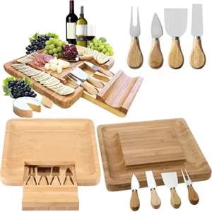Stylish Bamboo Cheese Board & Knife Set With Drawer