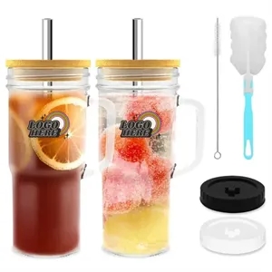 Bamboo-Lid Glass Tumbler with Steel Straw