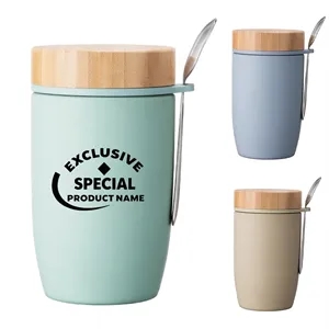 16oz Bamboo Lid Wide-Mouth Insulated Mug w/ Spoon