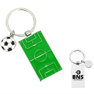 Soccer Field Enamel Keychain with Ball Charm for Fans