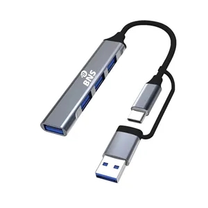 Metal 4 Port USB Hub with Galvanized Data Cable
