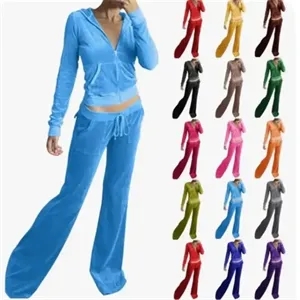 Women's Velour Zip Hood Tracksuit Set