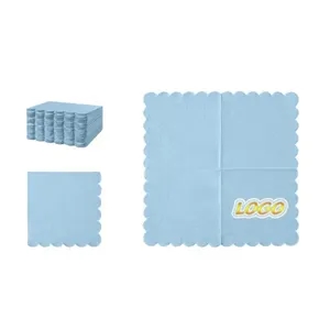 100 Elegant Light Blue Scalloped Edge Napkins