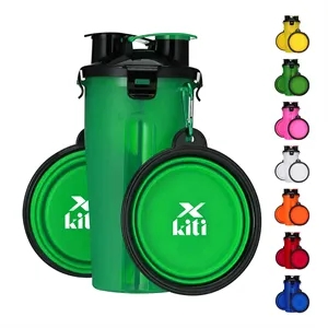 2 In 1 Portable Pet Food/Drink Bottle w/ Folding Bowls