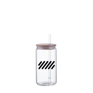 Slate 18 oz Glass Tumbler with Bamboo Lid and Plastic Straw