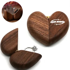 Walnut Wood Heart Shaped Jewelry Ring Box Storage Case