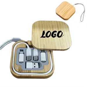 Square Bamboo Multi USB Charging Adapter Cable Kit