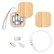 Square Bamboo Multi USB Charging Adapter Cable Kit | https://www.bestnamebadges.com