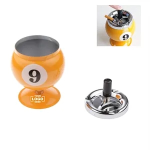 Collectible Aluminum Pool Billiard Ball Ashtray with Push Bu