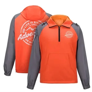 Custom Quarter Zip Hooded Jacket With Kangaroo Pocket