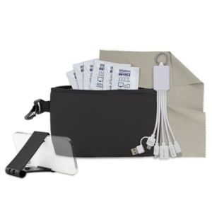 9 pcs Multi Charging Tech Kit in Black Mesh Zipper Pouch