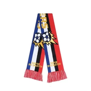 Custom Jacquard Knitted Soccer Scarf With Tassel