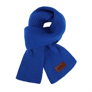 Vertical Ribbed Knit Scarf With Custom Faux Leather Patch