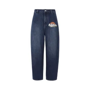 Women's Mid Rise Barrel Leg Denim Jeans Pant