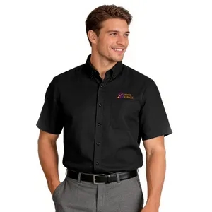 Men's Short Sleeve Button Down Woven Shirt With Custom Logo