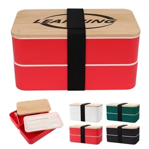 Stackable Bento Lunch Box W/ Bamboo Lid & Utensils