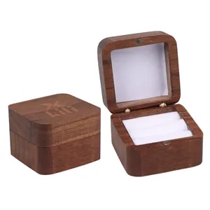 2 Slot Magnetic Square Wooden Ring Box For Wedding