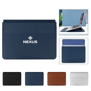 14" Pu Leather Laptop Sleeve With Foldable Stand