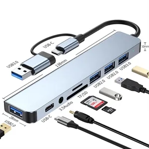 8 in 1 USB Hub Extender with SD/TF Card Reader