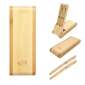Premium Bamboo Gel Ink Pen Gift Set With Display Case
