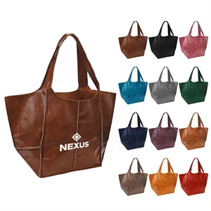 Large Vintage Shoulder Handbag Waxed PU Tote Bag