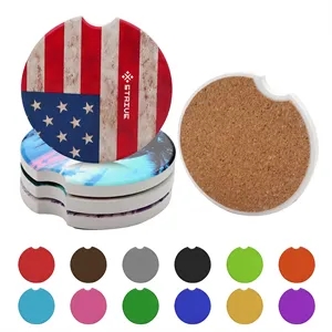 2.5" Full Color Ceramic Car Coaster With Cork Base