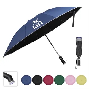 46" Arc Auto Open Folding Umbrella W/ LED Flashlight