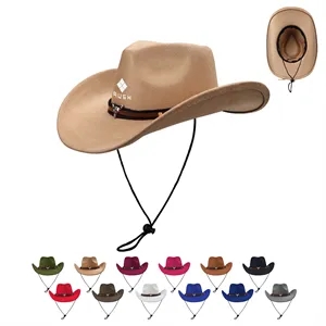 Roll Brim Western Classic Felt Cowboy Hat W/ Chin Strap