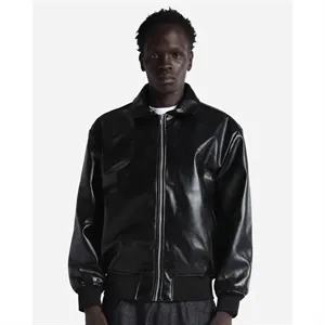 Shaka Wear Unisex PU Leather Collared Varsity Jacket - SHPVB