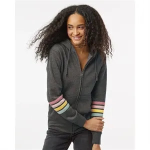 MV Sport Women's Striped Sleeves Full-Zip Hooded Sweatshi...