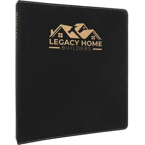 10 1/2"x11 1/2" Black/Gold Leatherette 3 Ring Binder