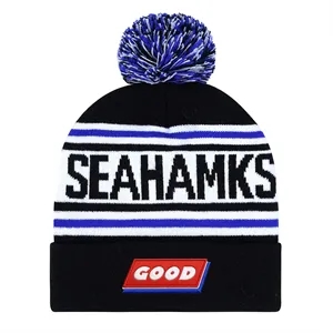Stylish Jacquard Knit Pom Beanie With Embroidery